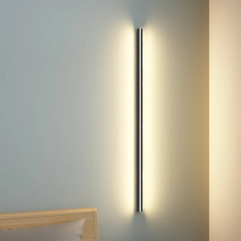 LED Wall Lamp 60/80/100/120cm Dimming Switch Bedroom Bedside Sconces Black Gold White Metal Parlor Aisle Bathroom Lamp