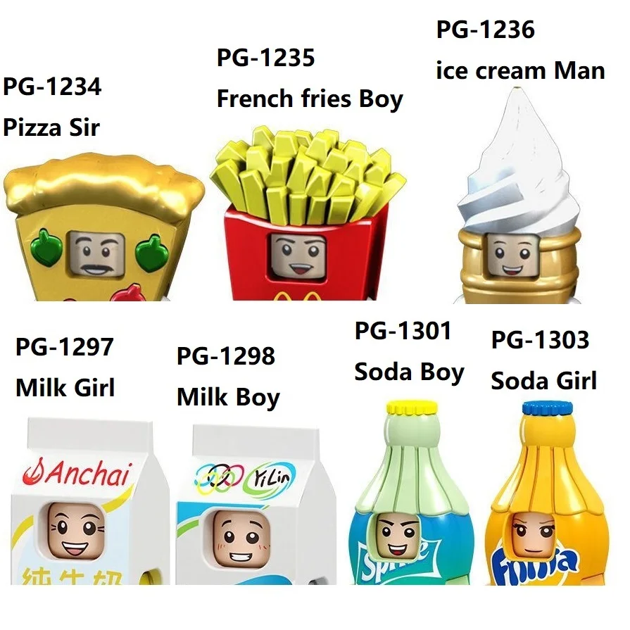 

Milk Soda Water Boy Girl Lady Fruits Vegetables Food Building Blocks Action Figure Toy