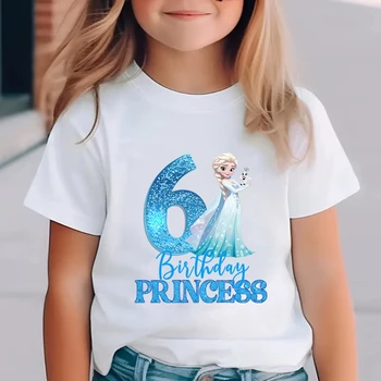 Frozen Baby Girls Birthday Party T-shirts 1-9 Years Old Kids Elsa Cotton Short Sleeves Summer Clothes Girl Cute T Shirt Gifts 1