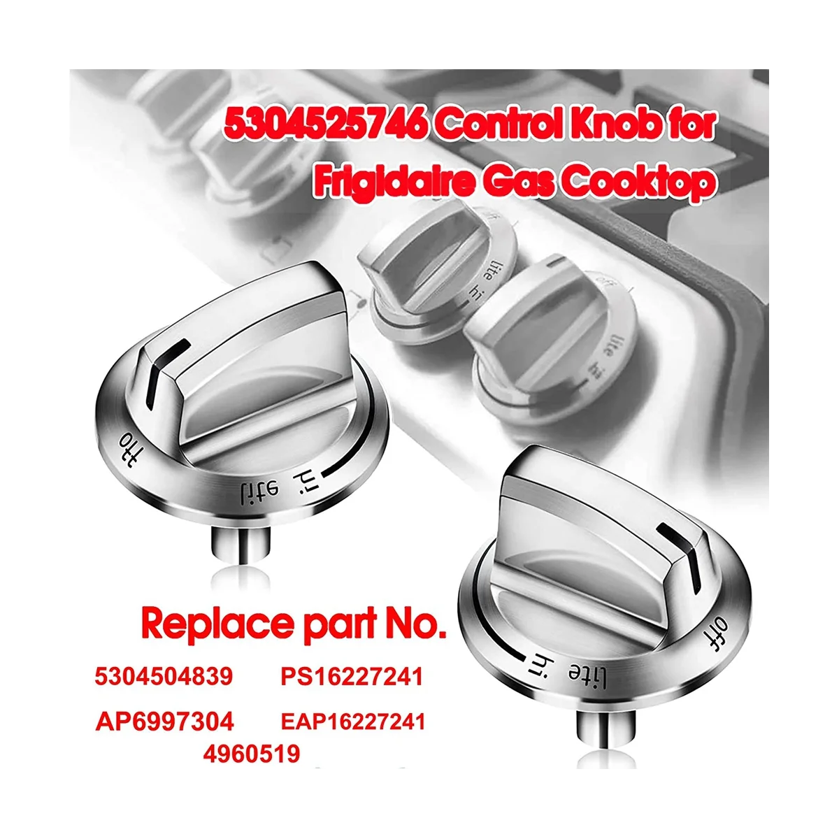 Botões do fogão a gás para geladeira, Gás Range Knobs, Botão do fogão a gás, Substituição Control Knobs, 5304525746, 5304504839, 5304525746