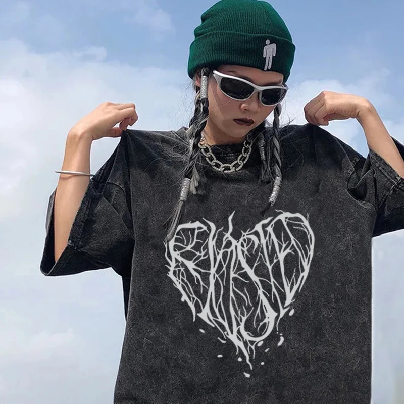 

Love Graphic Printing Washed T-shirt Men Women Harajuku Style Vintage Oversized Tshirts Streetwear Summer Short Sleeve Tops