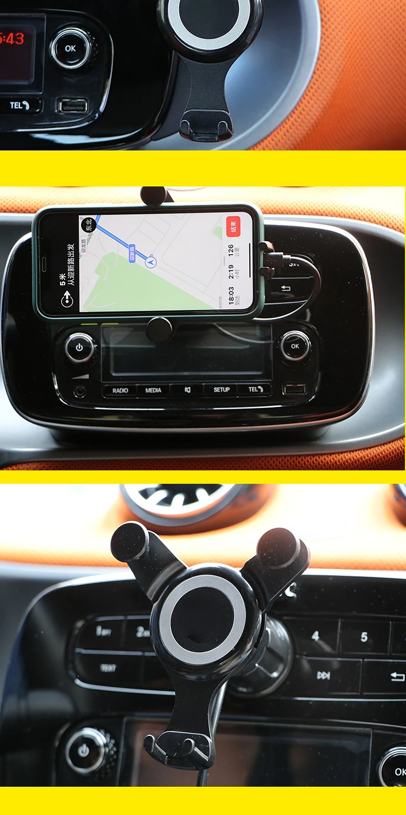 Support Téléphone Voiture Pour Smart Fortwo 453 (2015-2019) – Fixation Grille Aération, Rotation 360°, Libération Rapide - 8