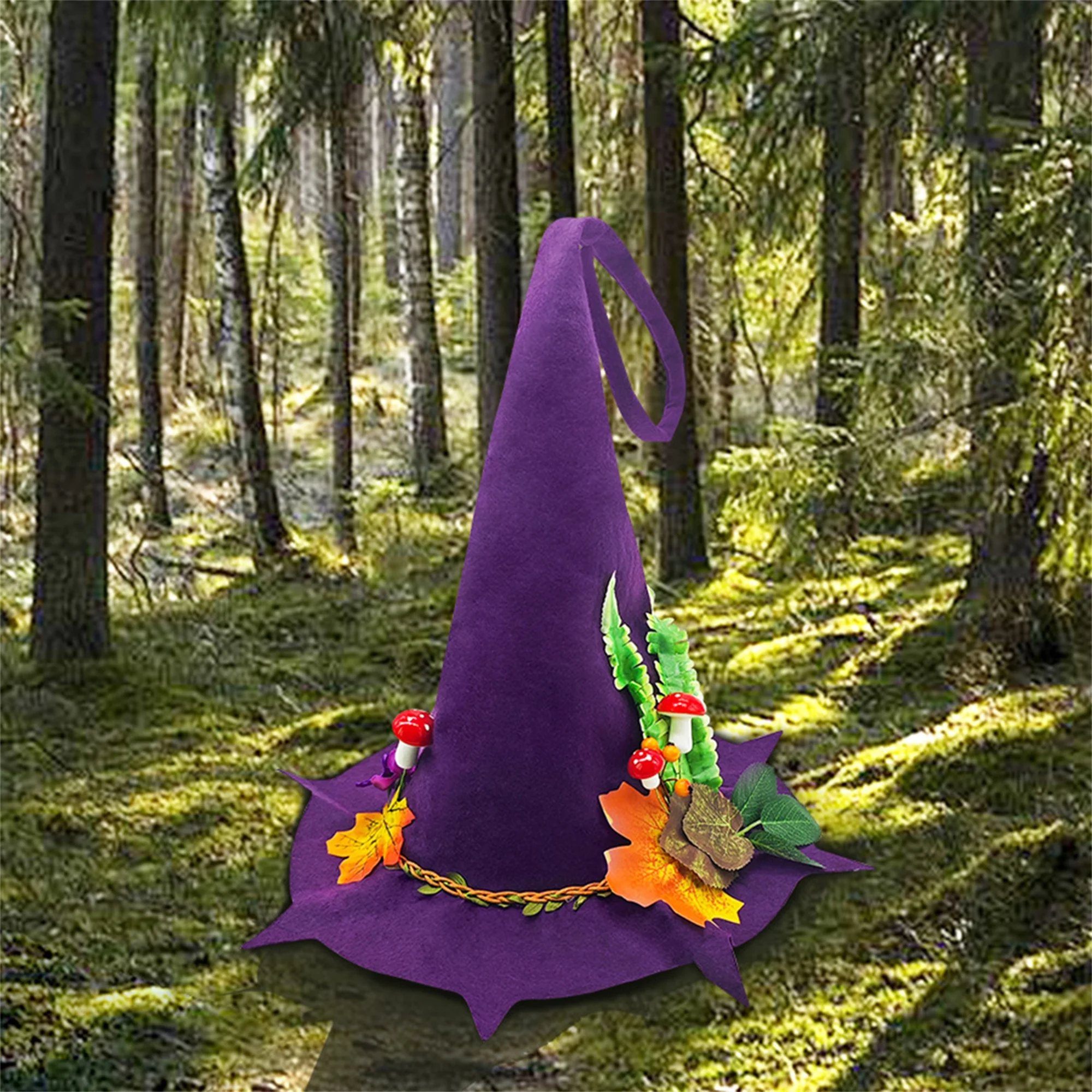 Black Velvet Witch Hat with Silver Buckle Adult Halloween Costume Accessory for Masquerade Party and Carnivals