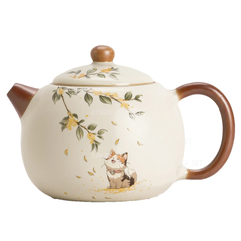 Ceramic Ru Kiln Rice Yellow Teapot Household Small Single Teapot High End Crackable Kung Fu Tea Set Chinese Puer Tea Pot