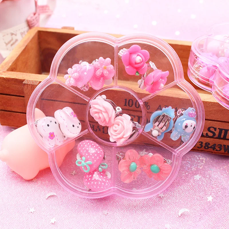 7 Pairs Mix In Box Lovely Children's Baby Girl Clip on Earrings kids Ear Clip no Pierced Party Cute Jewelry Gifts ear clip earrings,clip earrings,ear clip,ear accessories