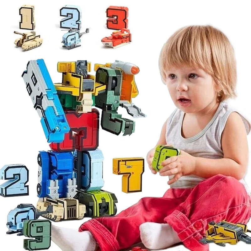 Robot Trasformabili, Action Figure, Modellini di Auto, Numeri, Lettere, Alfabeto, Matematica, Giocattoli Educativi per Bambini - immagine 3