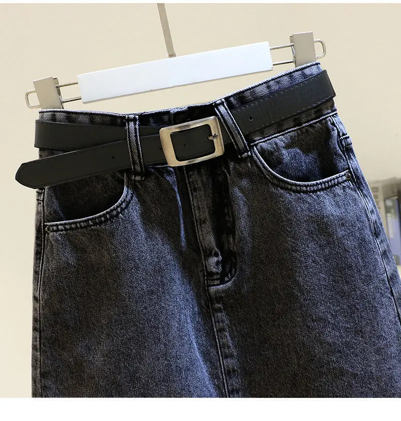 Ailegogo 2022 New Spring Summer Women Blue Denim Skirt Casual Female High Waist A-line Mini Jeans Black Skirts with Belt hoop skirt