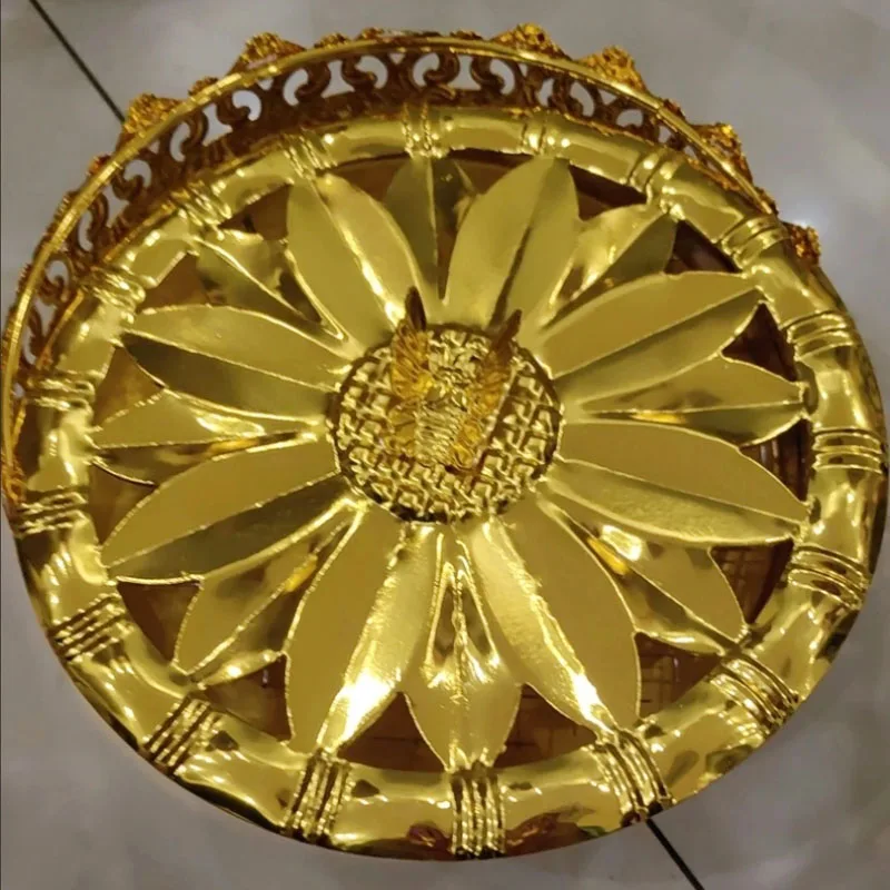 Metal Mosquito Incense Plate with Cover Ash Fly Prevention, Fireproof, Sandalwood, Stove Tray, Household, Gold, Silver, New, 1Pc