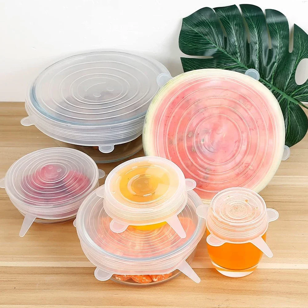 Set of 6 For Kitchen Accessory Silicone Lids Food Storage Container Telescopic Cover Microwave Home Food Bowl Lid Accessories