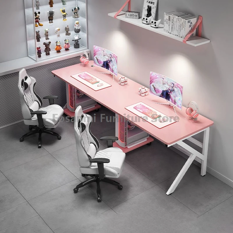 Grand bureau de jeu pour 2 personnes avec pieds en forme de K, bureau moderne pour ordinateur double, bureaux spacieux pour la maison, table de jeu longue pour deux