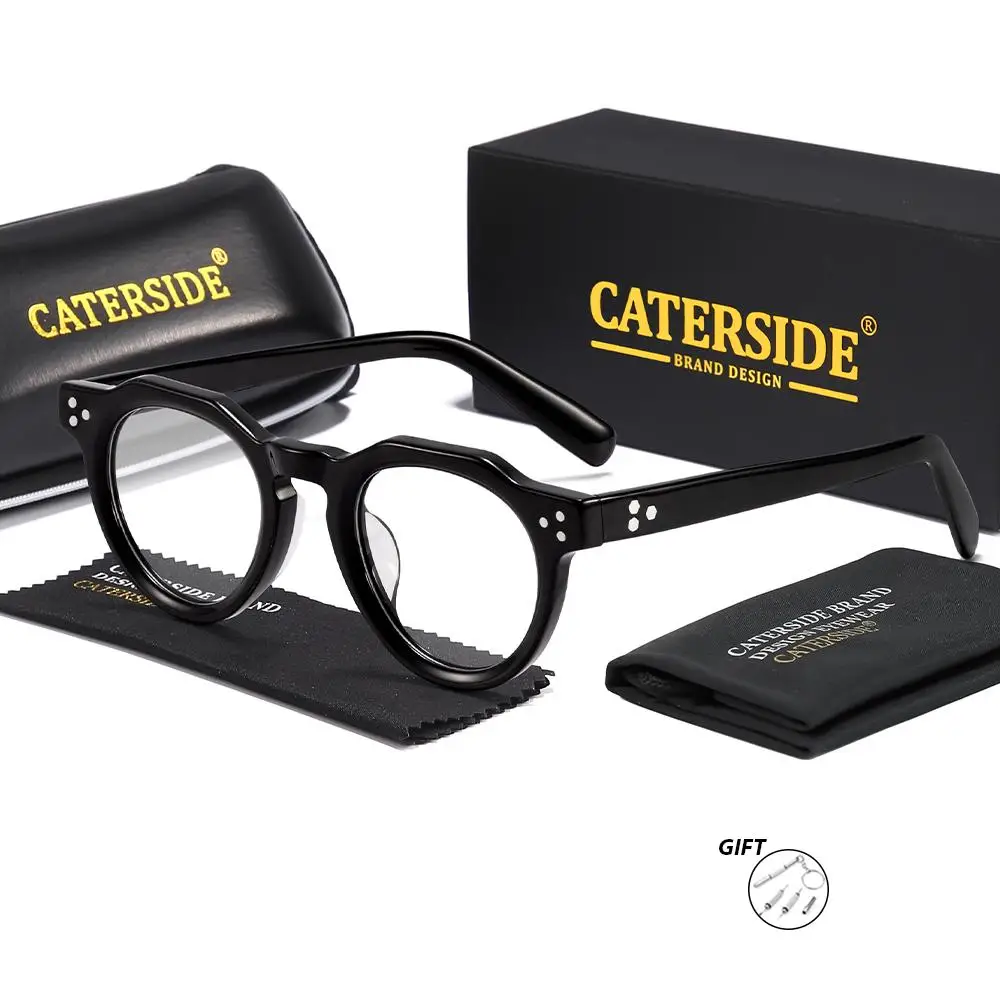 CATERSIDE Neue optische Brille für Herren, hochwertige Acetat-Brille mit Sehstärke, private Anpassung für Damen, runde Brillengläser – Detail 7