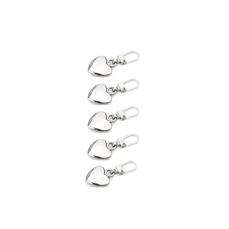 5PCS Sewing Zippers Puller Head Heart Shape Detachable Metal Zipper Slider Repair Kits For Bags Backpack Coat Zipper Pull Tab zipper repair kit,zipper pullers,zipper sliders,zipper heads