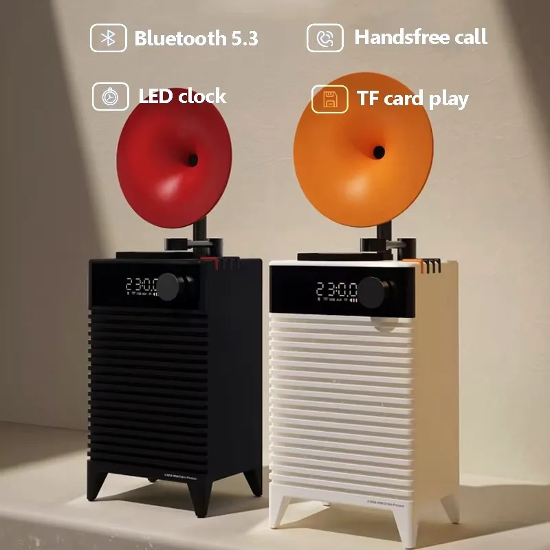High-quality Modern Bluetooth 5.3 Speaker Home LED Clock Subwoofer Retro Vinyl Record Ornament Music Box Creative Christmas Gift