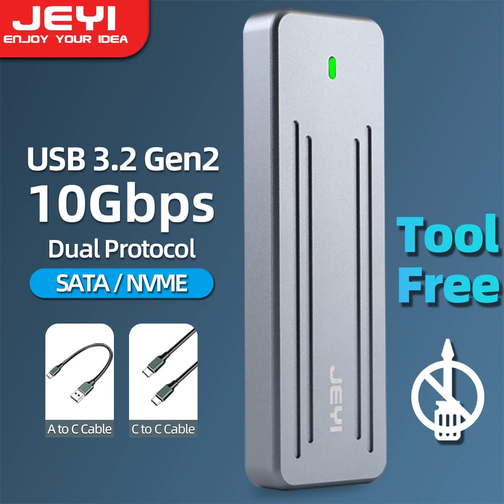 JEYI M.2 NVME NGFF Aluminium Tool-free SSD Enclosure, USB3.2 Gen2 Magnetic Hard Drive Case for M.2 PCIe NVMe SSD 2280/60/42/30