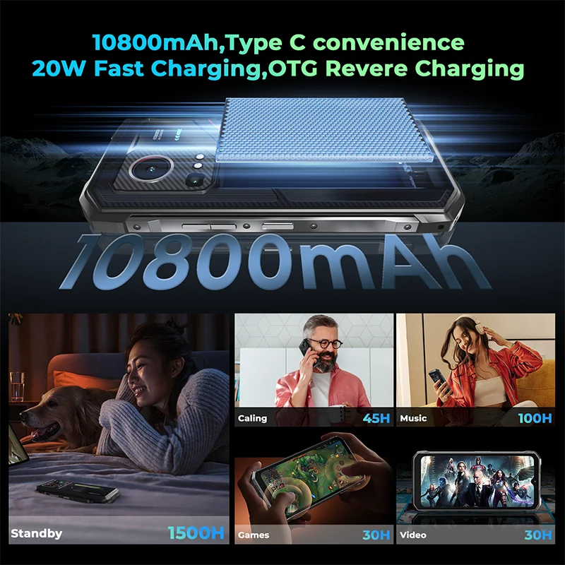 HOTWAV Hyper 7S Rugged Cell Phone Android 15 10800mAh 20W Mobile Phone 5G 4GB 256GB 6.6'' 120Hz Display - Image 6