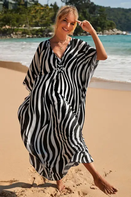 Plus Size Kaftan Dresses for Women Wave Neck Swimsuit Cover Up Caftan Dress Plus Size Oversized Long Beach Dress 1