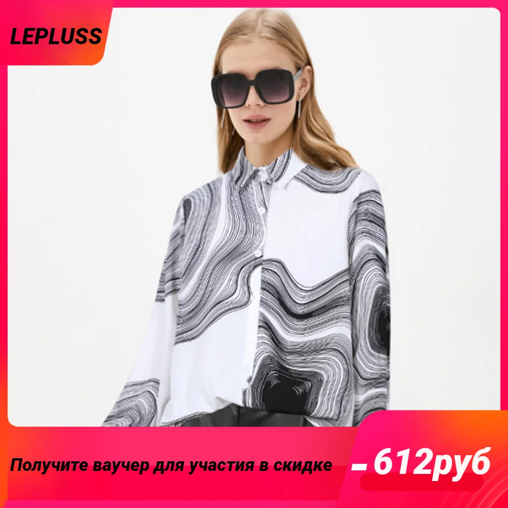 

LEPLUSS Long sleeve design sense women's loose chiffon print shirt spring and summer lapels temperament shirt women