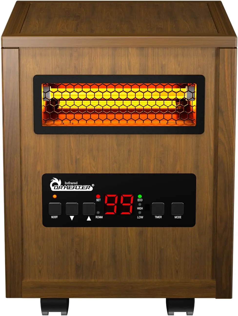 DR-123 Indoor Portable Space Heater with Remote Control, 1500W Dual Heating, 4 Wheels for Mobility, Programmable Timer