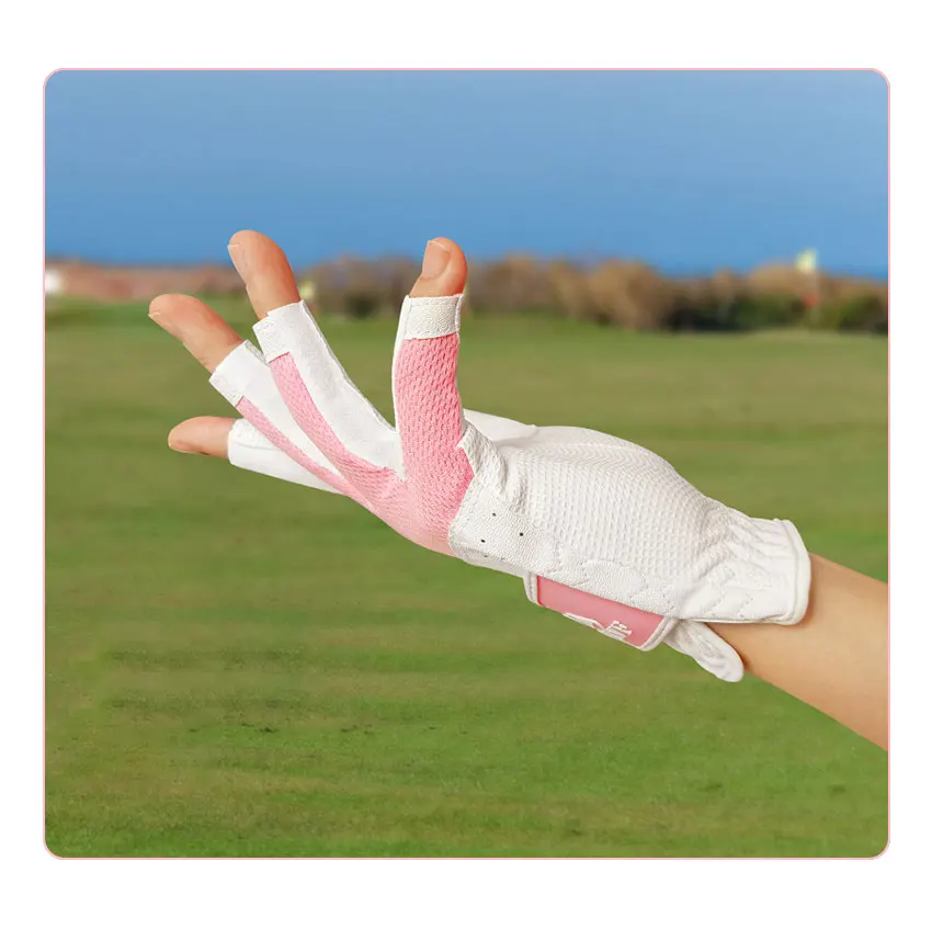 GVOVLVF1 Pair Golf Gloves for Women Half 1/3 Finger Soft Leather Breathable Extra Grip Accessories Fit Ladies Girls Sport