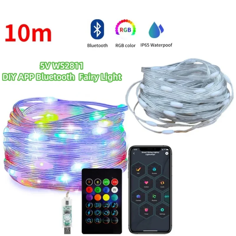 Description Picture 2 of item10Meters Smart APP Pixel String 5V USB WS2812/2811 Led Fairy Lights Christmas Decoration Garland Indoor Outdoor Wedding New Year