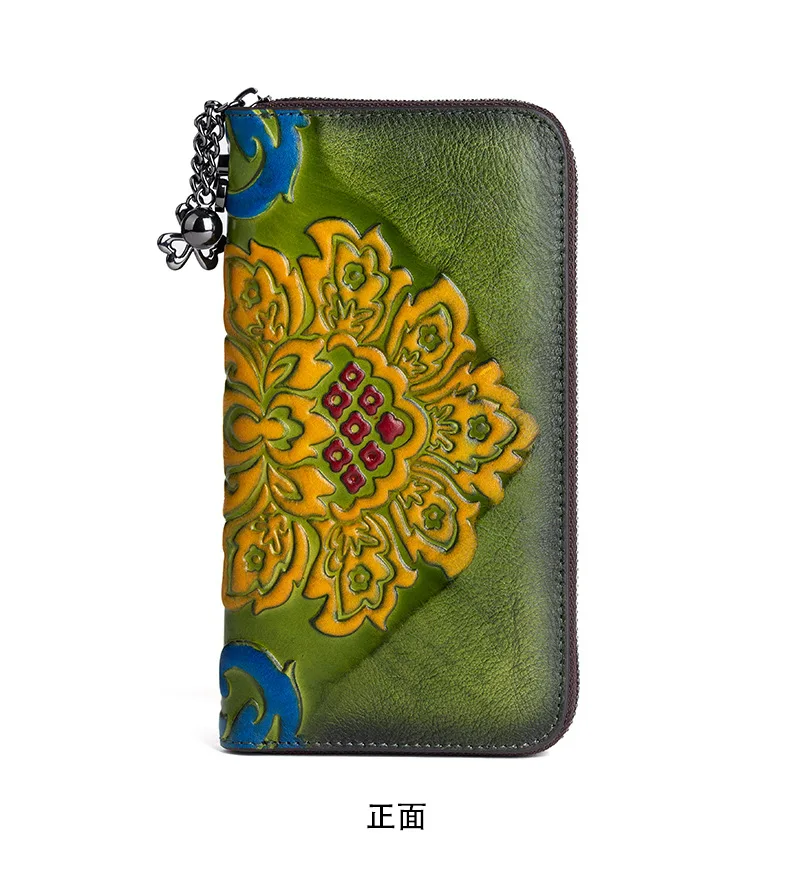 3D Floral Echtleder Handtasche Tasche für Frau Große lange Echtleder Clutch Modische Damen Rindsleder Geldbörsen – Detail 14