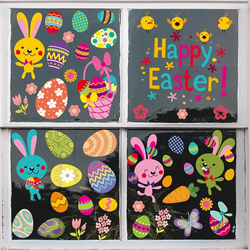 Easter Window Stickers Colorful Easter Eggs Glass Windows Static Posters Wall Decals Decoration Spring Party Gift for Kids Room