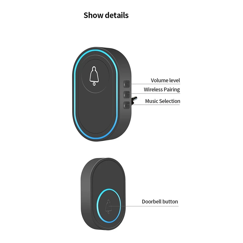 스마트 홈 웰컴 차임 문짝, LED 라이트, 플래시 보안 경보, EU 플러그, AT14 무선 초인종, 433Mhz