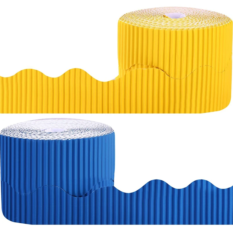 

Promotion! 2 Rolls Bulletin Board Borders Scalloped Border Decoration Background Paper For Decorative Borders (Yellow And Blue)