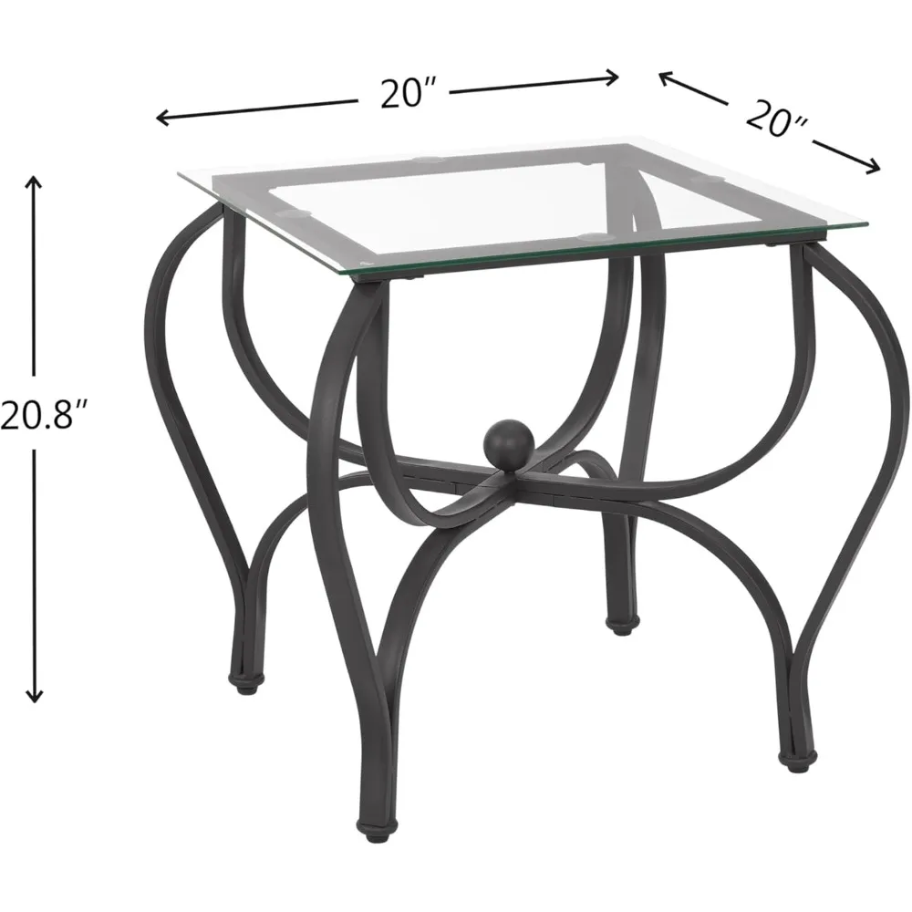 3-Piece Coffee Table Set, Tempered Glass Surface Living Room Sets, Coffee Table & 2 End Side Table, Metal Frame for Living Room 3