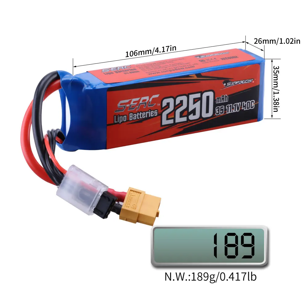 SUNPADOW 3S Lipo Battery 11.1V 2250mAh RC