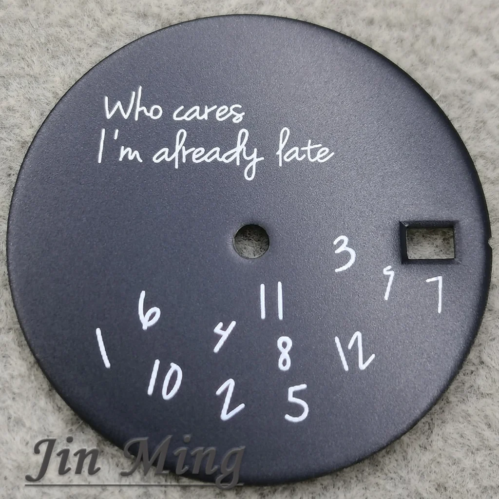 Premium 28.5mm 'Who Cares I'm Already Late' White & Black Watch Dial
