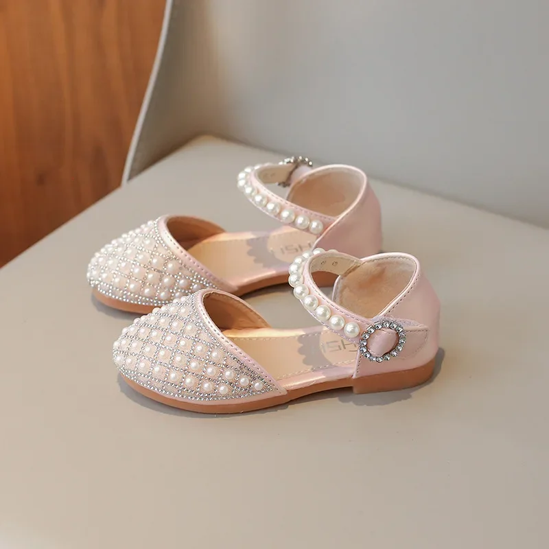 Children Party Flat Sandals Summer Rhinestone Pearl Sandals for Kids Girls Fashion Luxury Princess Causal Wedding Dress Shoes 2