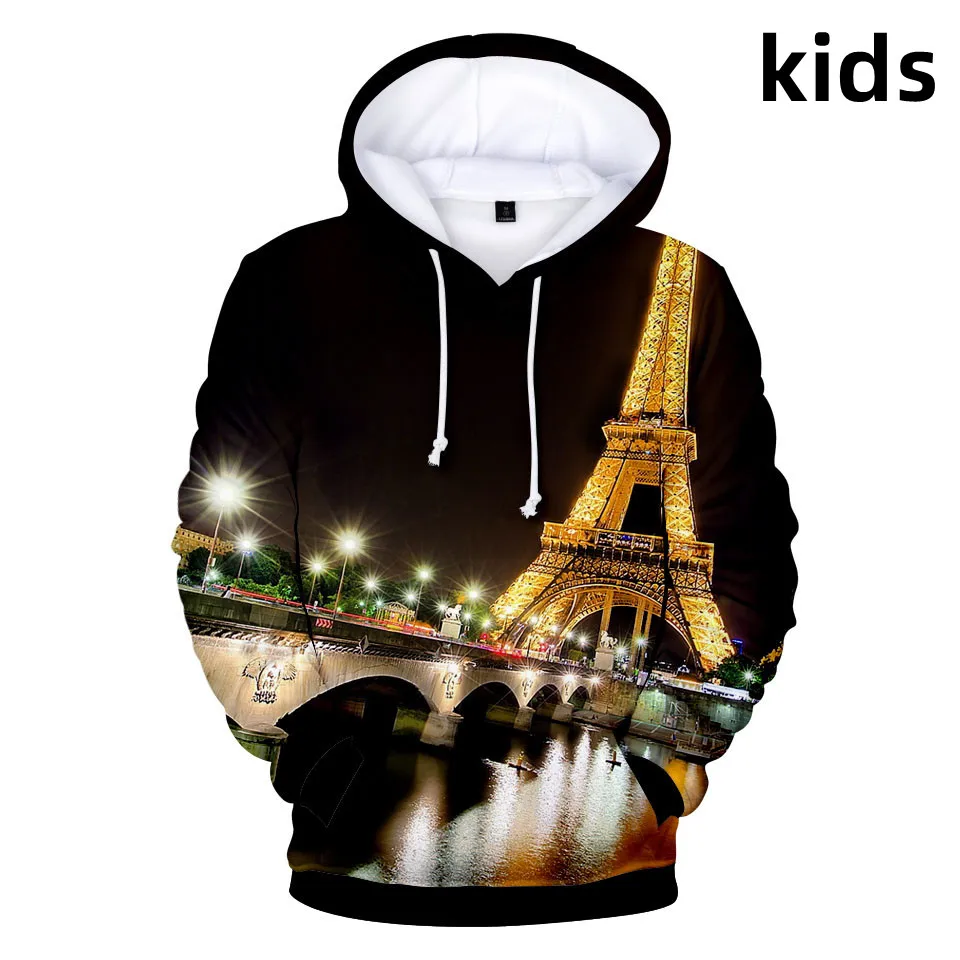 

3 to 14 years kids hoodies 3D Eiffel Tower boys girls hoodie France Paris Eiffel Tower Night streetwear jacket children coat