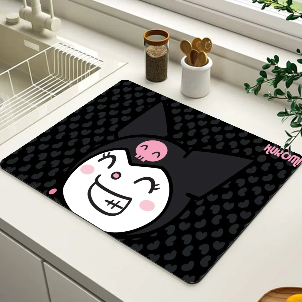 Cartoon K-KuromiS Coffee Tablewear Drain Pad Bathroom Square Absorbing Anti-slip Dry Mat Kitchen Placemat Dishes Cup Pad 2
