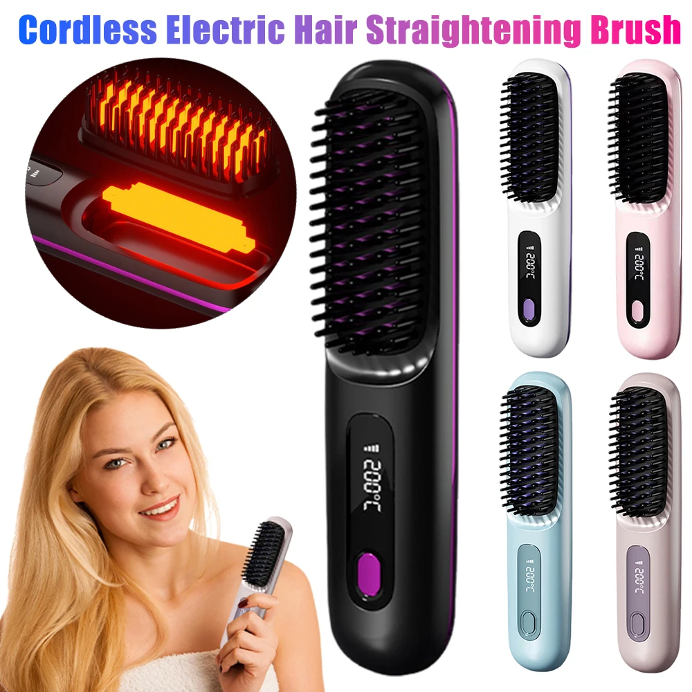 Straight Hair Comb Wireless Straightener Brush Hair Fast Heating Portable Hot Curling Device Rechargeable Electric Comb