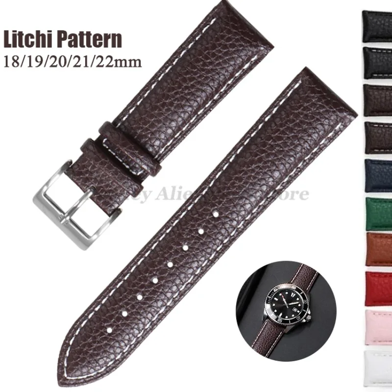 Premium Genuine Leather Litchi Pattern Watch Band – High-Quality Wristband