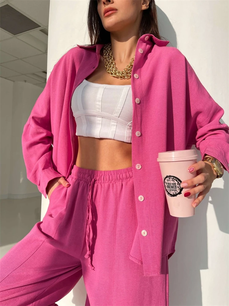 

Women Two Piece Sets Outfits Spring Summer Long Sleeve Shirts High Waist Wide Leg Pants Sports Suits Tracksu Women's Tracksuit