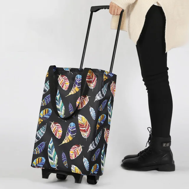 Összecsukható Bevásárló Táska Ladies Pull Cart Bevásárlókészlet Tároló A Szervező Hordozható Zöldségkocsi Kerekes Piacához - Image 4