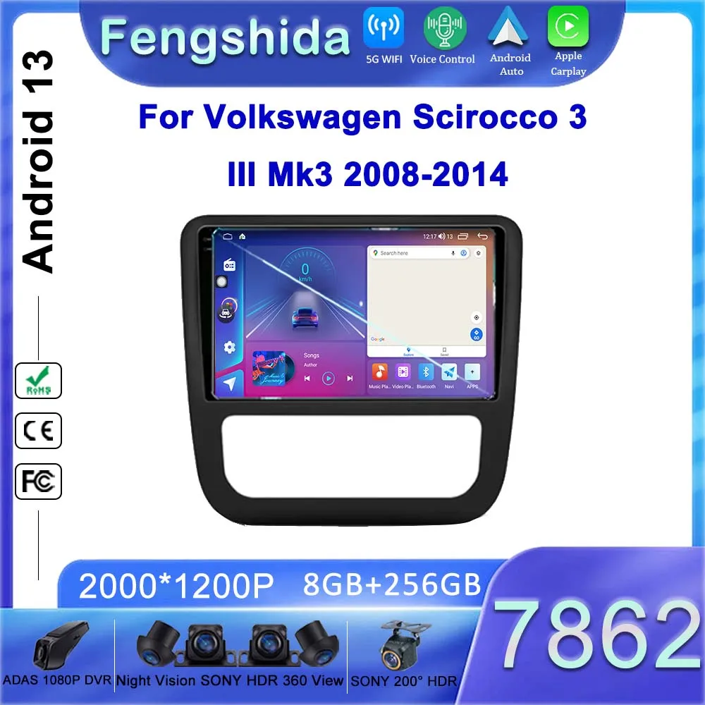 

7862 ЦП Android 13 для VW Volkswagen Scirocco 3 III Mk3 2008-2014 Автомагнитола DVD мультимедийный плеер GPS навигация Carplay Wi-Fi