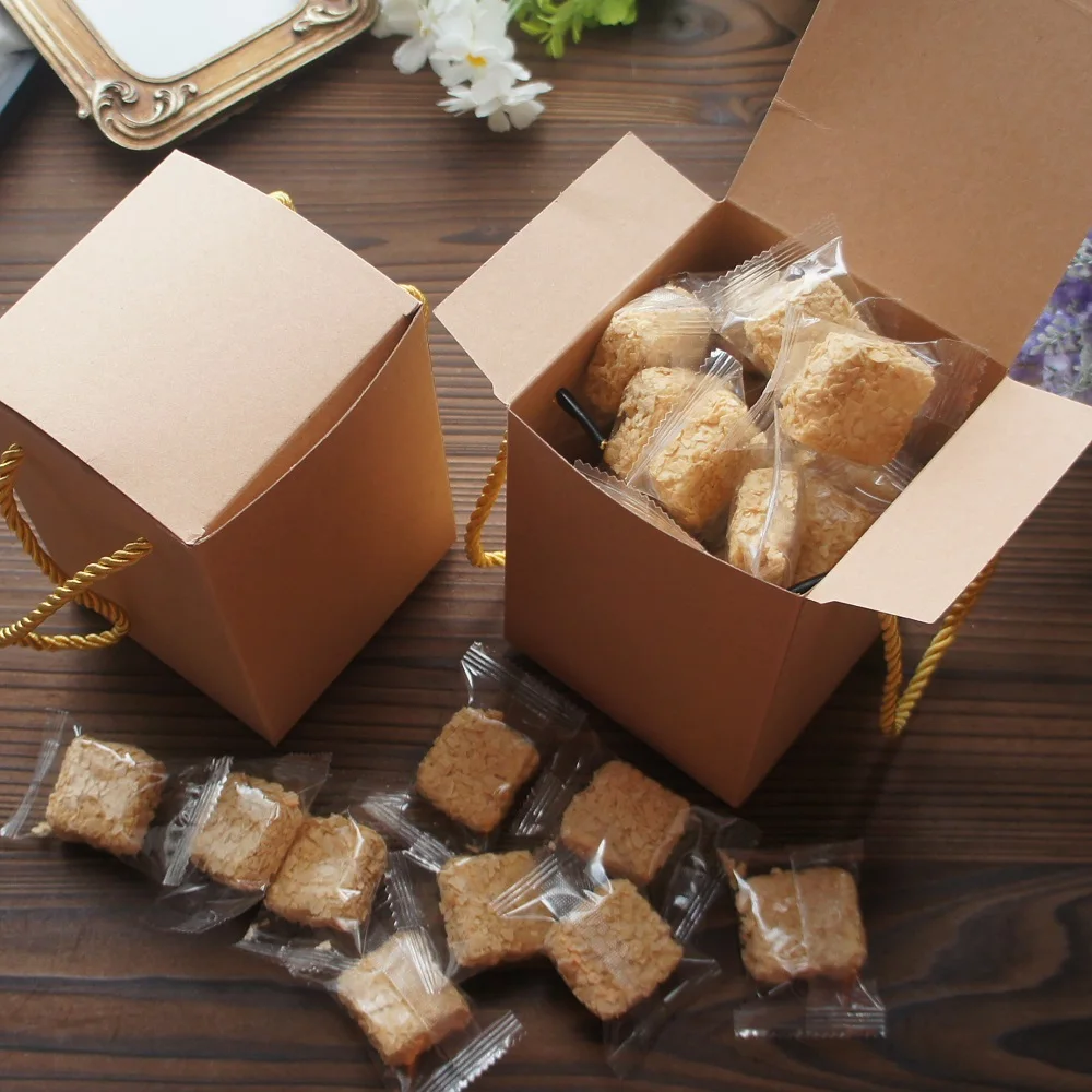 

10.5*10.5*15.5cm 10 Pcs Kraft Paper Box with Handle Set As Wedding Birthday Handmade Favor Chocolate Cookie Candy Packing