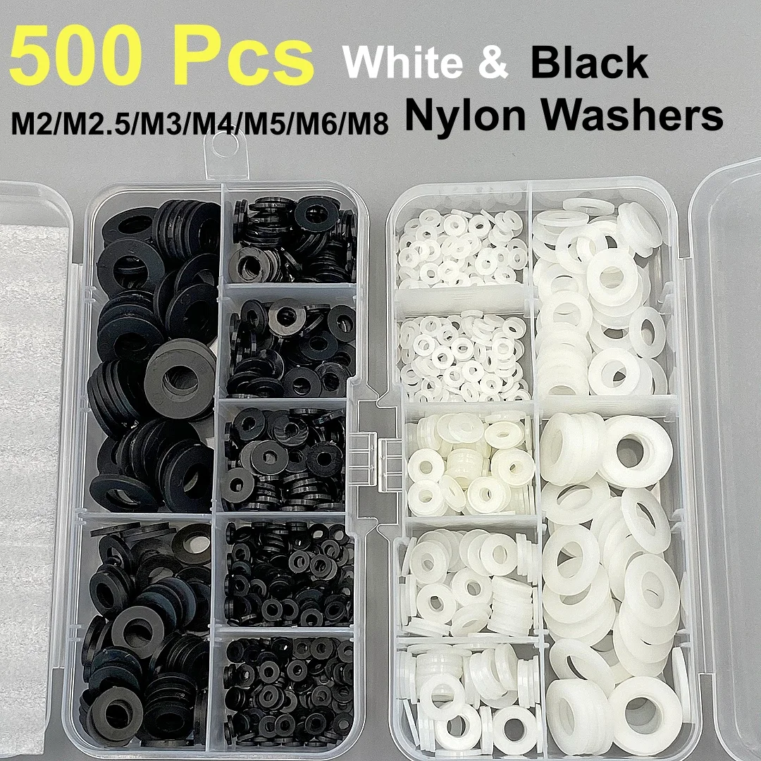 Versatile Nylon Washers - 500 Piece Set of White & Black Insulation Spacers