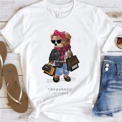 Graphic T-shirt Women's Cute Bear Short-sleeved Clothes Women's Print T-shirt Summer 90's Fashion Style Women's Fashion T-shirt