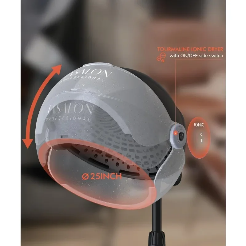 TASALON Ionic Hooded Dryer-1875W Bonnet Hair Dryer,Sit Under Hair Dryer for Home and Salon,Auto Hood,3 Temperature