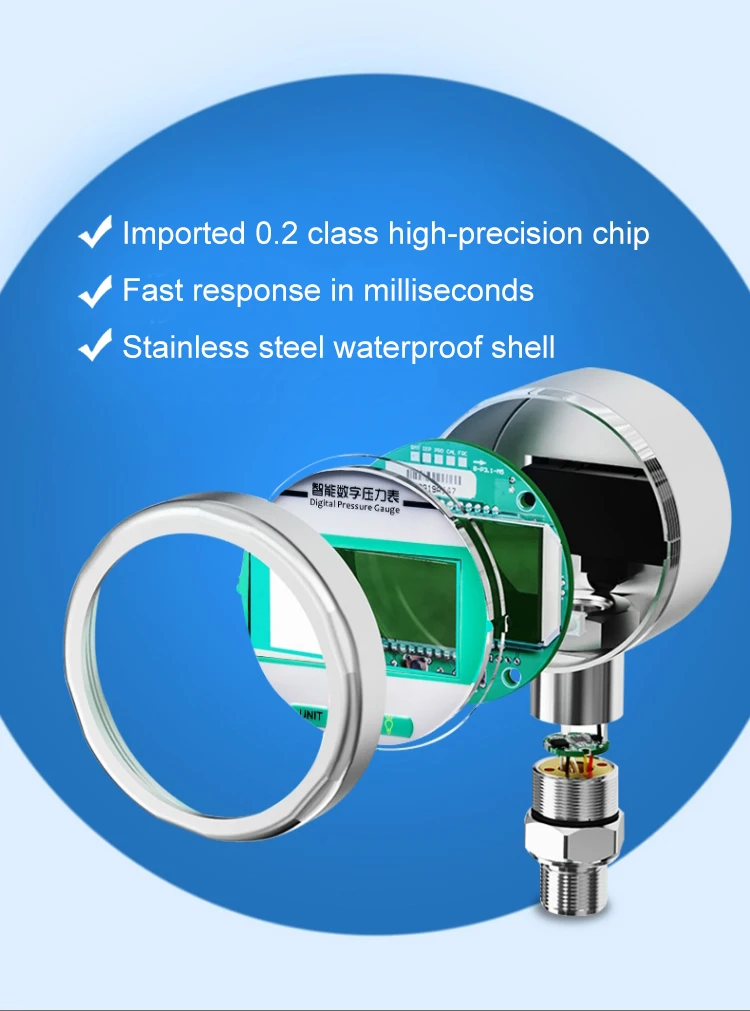 Battery Powered Stainless Steel Intelligent Digital Display Pressure Gauge High-