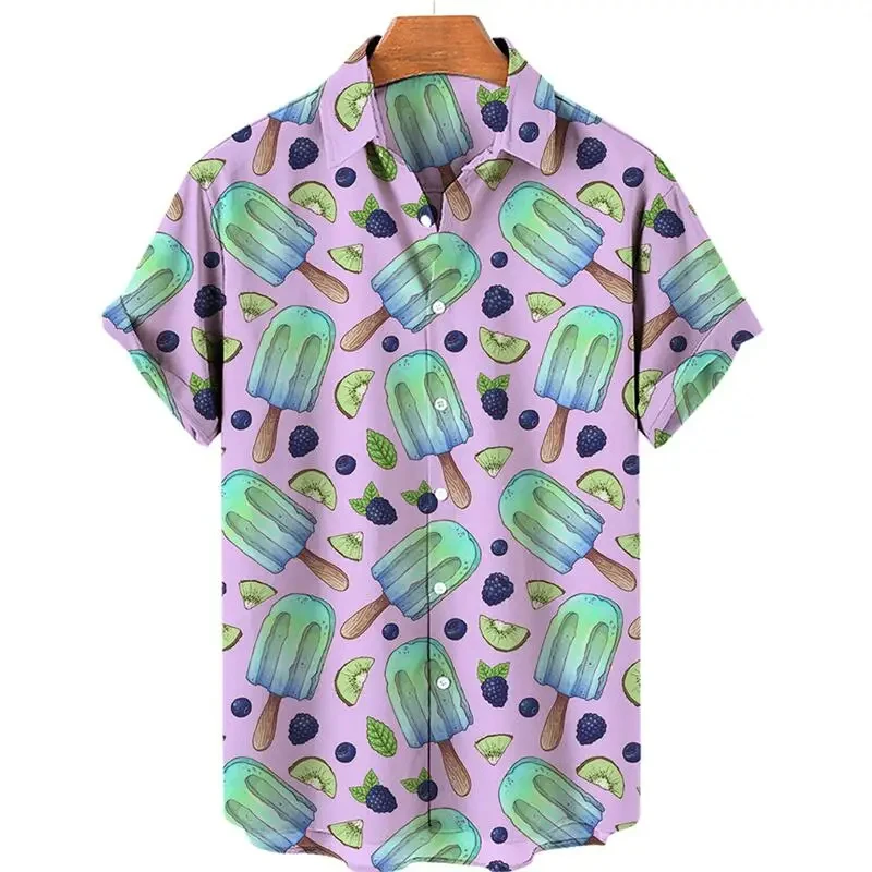 thumbnail image 1 of Camisas de playa hawaianas de verano para hombre, camisa con botones y estampado de postres en 3D para hombre, camisa informal de manga corta, ropa, 1 of 5