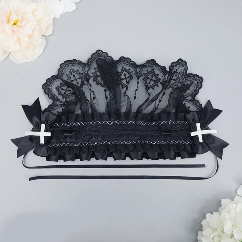 

Carnivals Party Nun Veil Bowknot Hairband Pleated Lace Brims Headbands Cosplay Nun Hair Hoop for Adult Teens