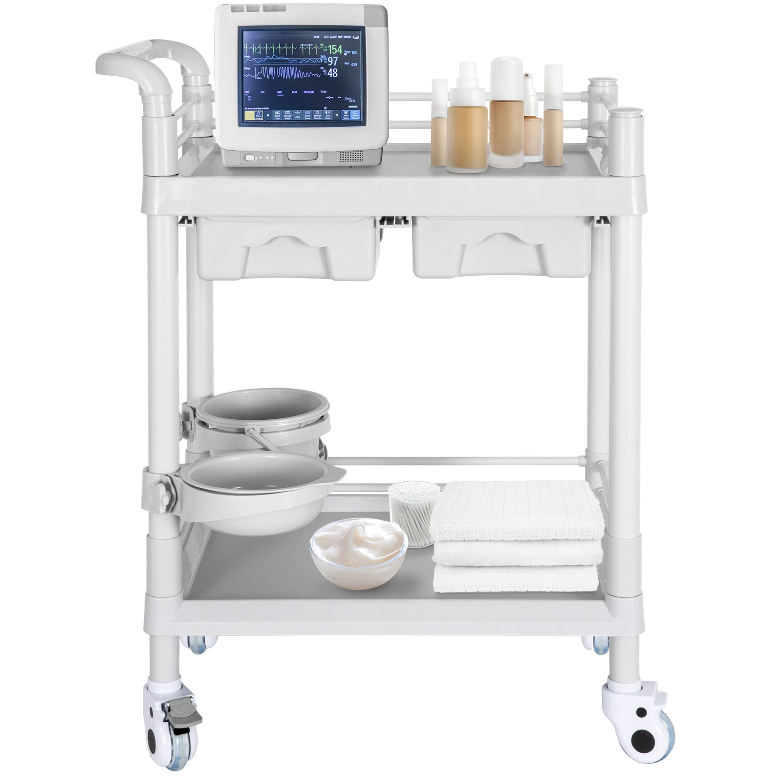 

Medical Carts with Wheels 2 Tier Mobile Esthetician Cart 330 LBS Load Hospital Trolley Cart for Ultrasound Scanner Utility