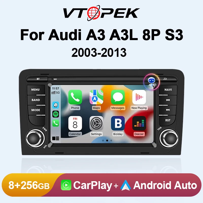 

Vtopek 7inch Android 12 Car Radio For Audi A3 8P 2003-2013 Multimedia Player CarPlay Auto GPS 4G Navigation Autoradio Head Unit