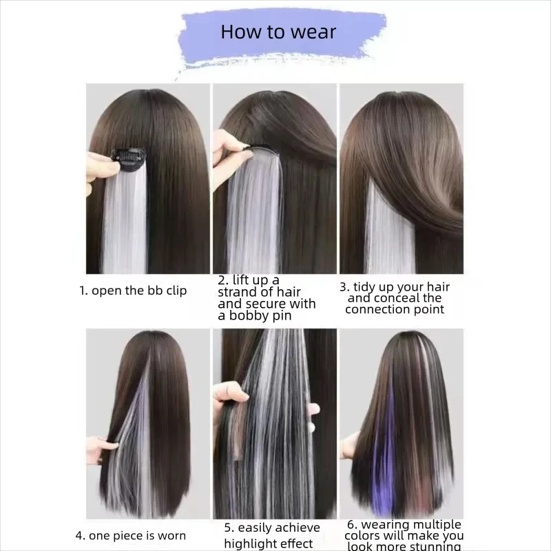 LUPU Hair Clips Hair Extensions Wig Synthetic Long Straight Gradient Color Clip-in Hair piece Hair Clips for Hair for Women Wear