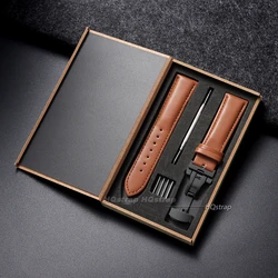 Elegant Calfskin Watch Band with Butterfly Clasp - 22mm (Light brown - black)